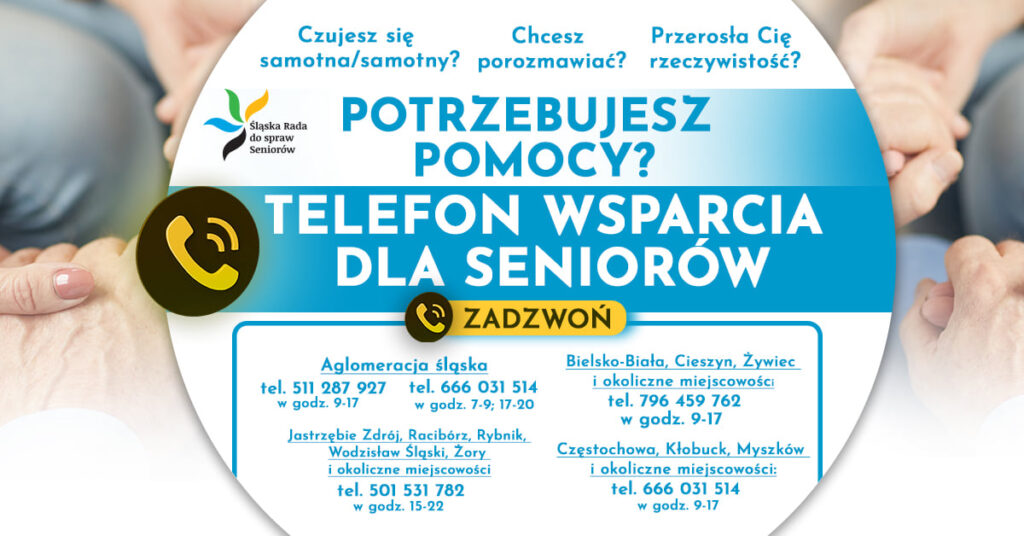 Plakat Telefonu Wsparcia dla Seniorów z numerami telefonów