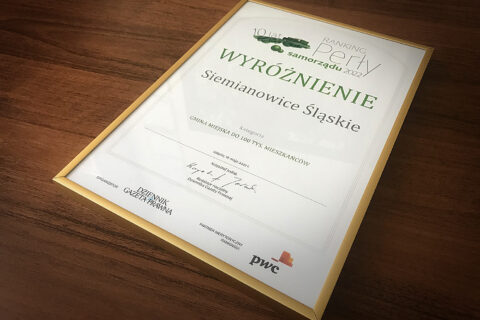 Perły Samorządu, dyplom z wyróżnieniem dla Siemianowic Śląskich.