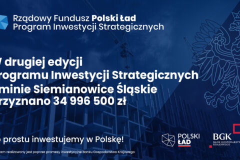 Infografika dotycząca 35 milionów, jakie Siemianowice Śląskie pozyskały z Rządowego Funduszu Polski Ład.