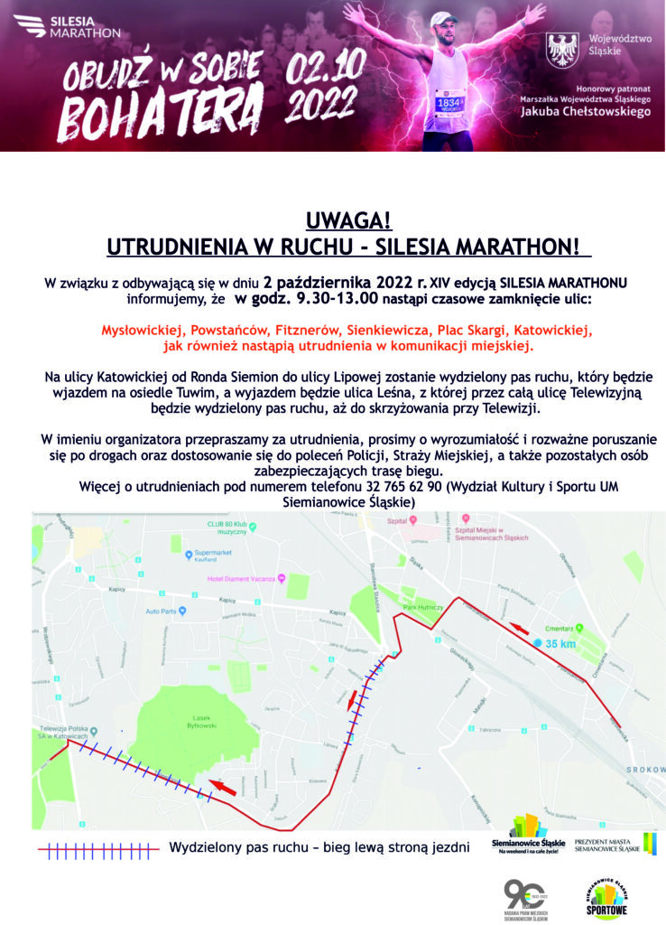 Ulotka z trasą siemianowickiej części biegu