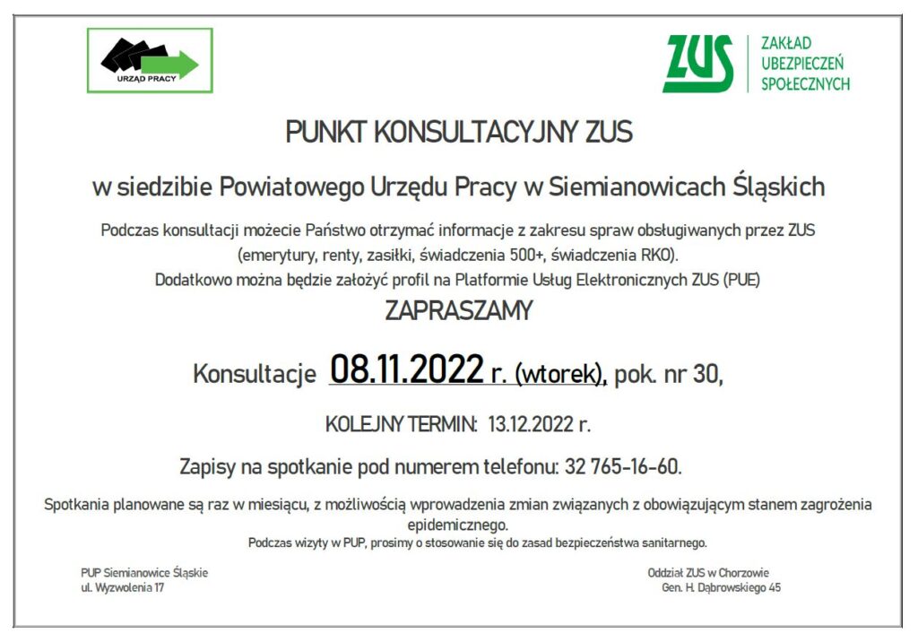 Afisz z kompletną informacją o konsultacjach