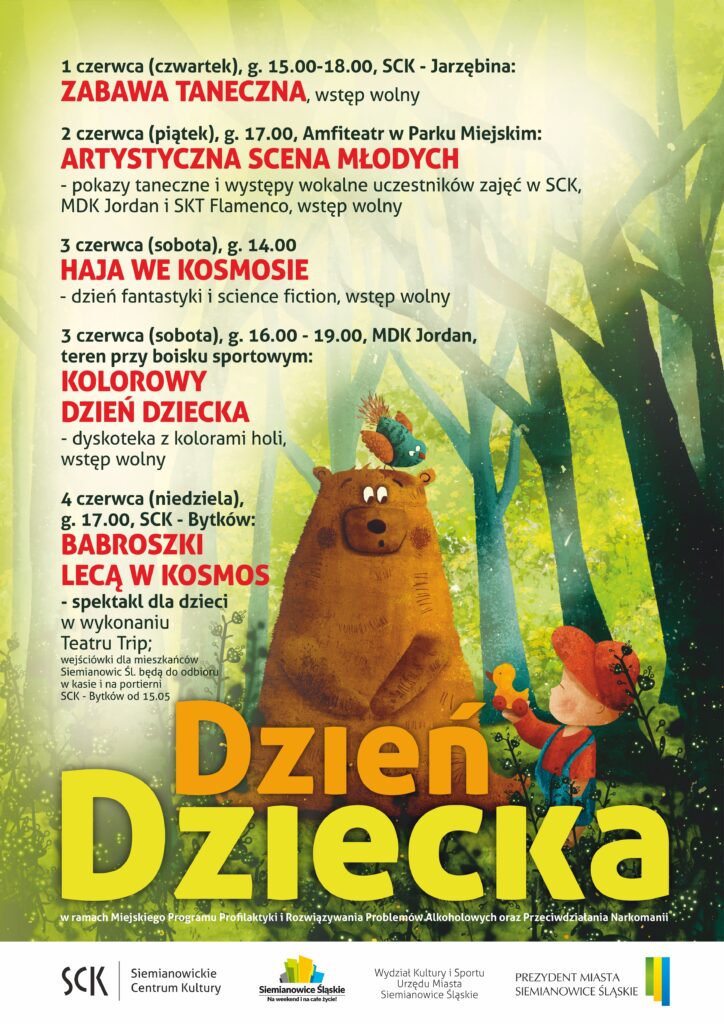 Plakat informujący o imprezach w ramach Dnia Dziecka