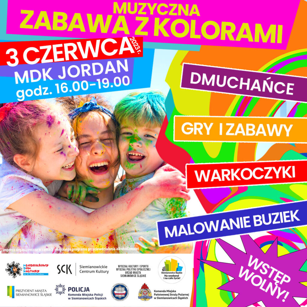 Plakat zapraszający na zabawę z kolorami