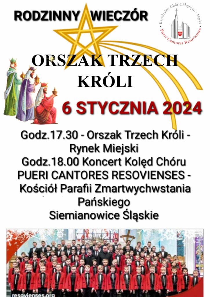 Plakat informujący o wydarzeniu Orszak Trzech Króli w Siemianowicach Śląskich