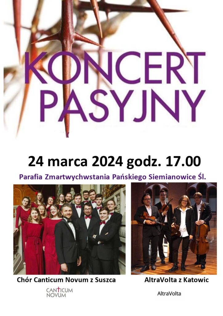 Plakat informujący o koncercie pasyjnym w kościele Zmartwychwstania Pańskiego