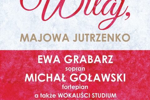 Plakat reklamujący koncert 3 majowy na biało-czerwonym tle