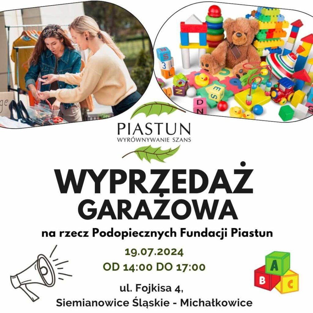 Plakat informujący o wyprzedaży garażowej