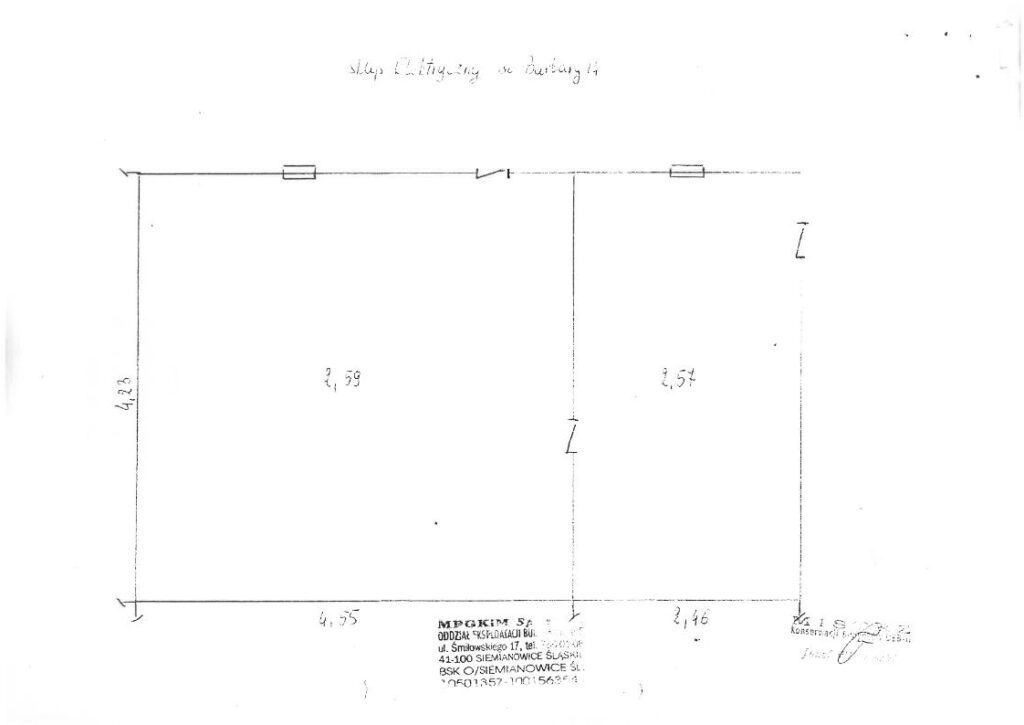 Szkic techniczny pomieszczenia przy ul. Św. Barbary 14