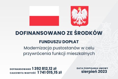 Plakat "Modernizacja pustostanów w celu przywrócenia funkcji mieszkalnych"