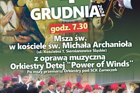 Plakat zapraszający na uroczystą mszę św. z okazji Dnia Górnika