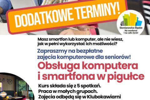 Plakat zapraszający na kursy komputerowe dla seniorów