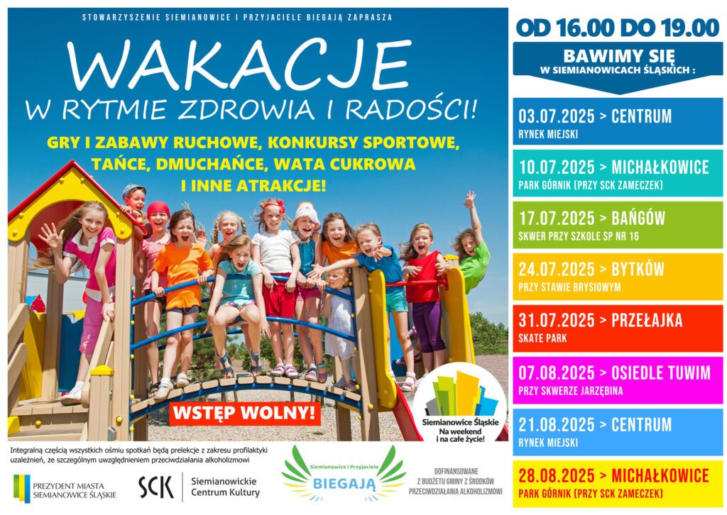 Plakat zapraszający na festyny W rytmie zdrowia i radości