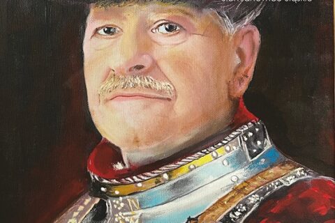 Na plakacie autoportret Ignacego Sorka w stroju szlacheckim