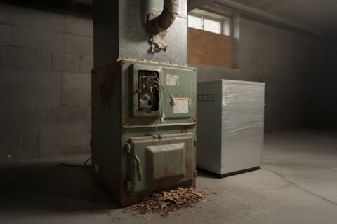 Stary piec typu „kopciuch”.