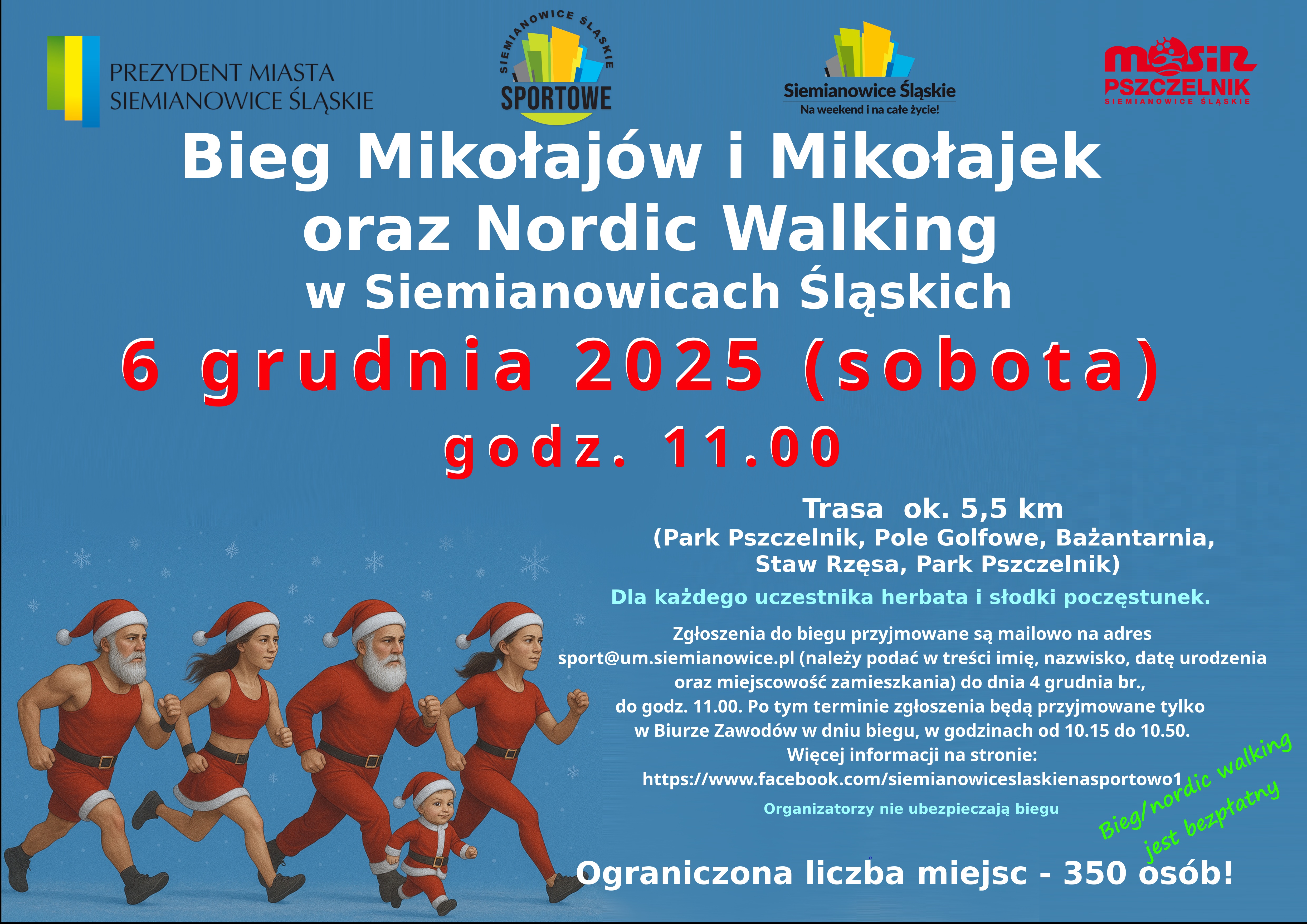 Zapraszamy na Bieg Mikołajów i Mikołajek oraz Nordic Walking w Siemianowicach Śląskich