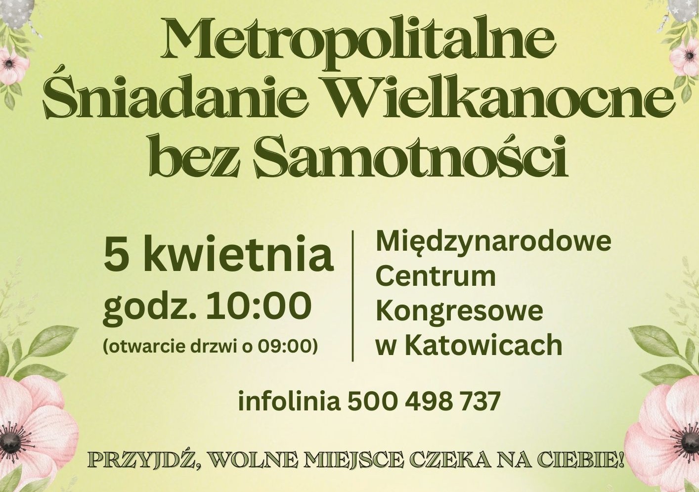 Zaproszenie na Wielkanocne Śniadanie bez Samotności – zaproszenie