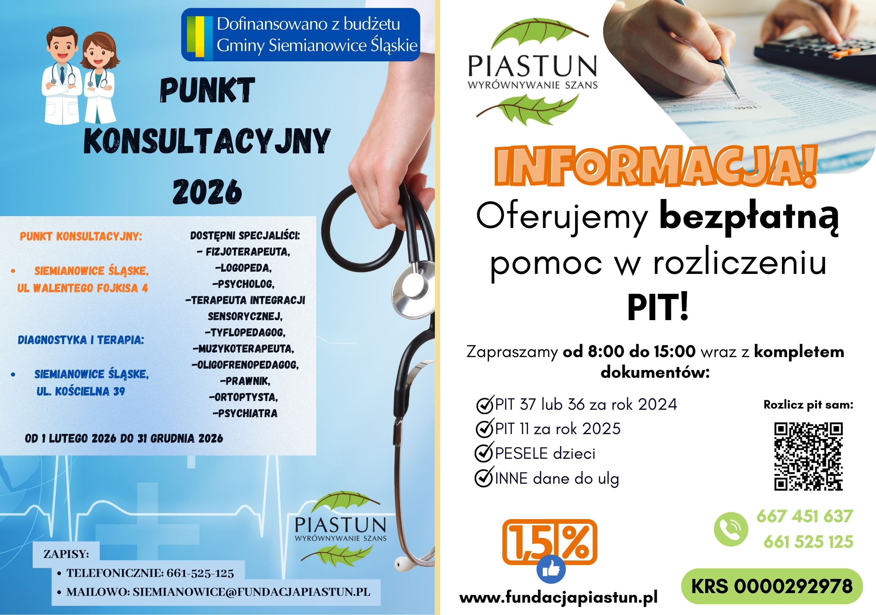 Punkt konsultacyjny w Fundacji Piastun