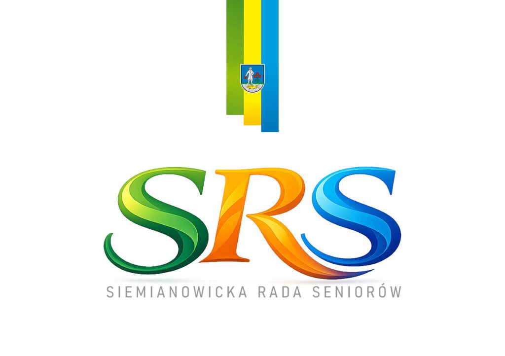 Logo Siemianowickiej Rady Seniorów. Napis SRS w kolorach miejskich: zielony, żółty i niebieski a pod nim napis dużymi literami: Siemianowicka Rada Seniorów.