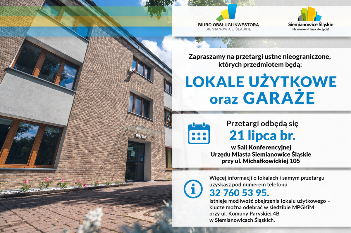 Przetargi ustne nieograniczone na najem wolnych lokali użytkowych oraz garaży