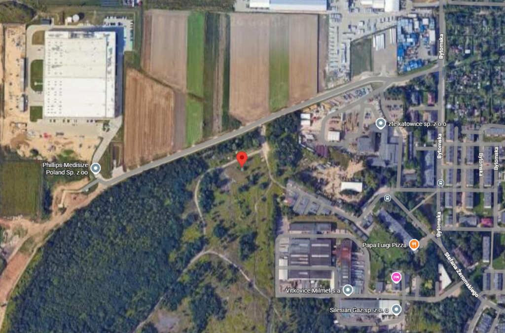 Mapa z wytyczonym środkiem województwa śląskiego