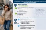 Infografika dot. zgłaszania uciążliwości odorowych. Na zdjęciu kobieta zasłaniająca nos chusteczką.