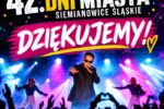 Grafika podsumowująca 42. Finał Dni Miasta Siemianowice Śląskie. Na tle kolorowo oświetlonej sceny koncertowej występuje wokalista w towarzystwie dwóch tancerek, a na pierwszym planie widać publiczność. U góry napis „42. Finał Dni Miasta Siemianowice Śląskie”, na środku duży napis „Dziękujemy!”.