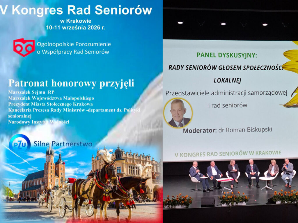 V Kongres Rad Seniorów w Krakowie. Panel dyskusyjny „Rady seniorów głosem społeczności lokalnej” z udziałem przedstawicieli samorządów i rad seniorów.