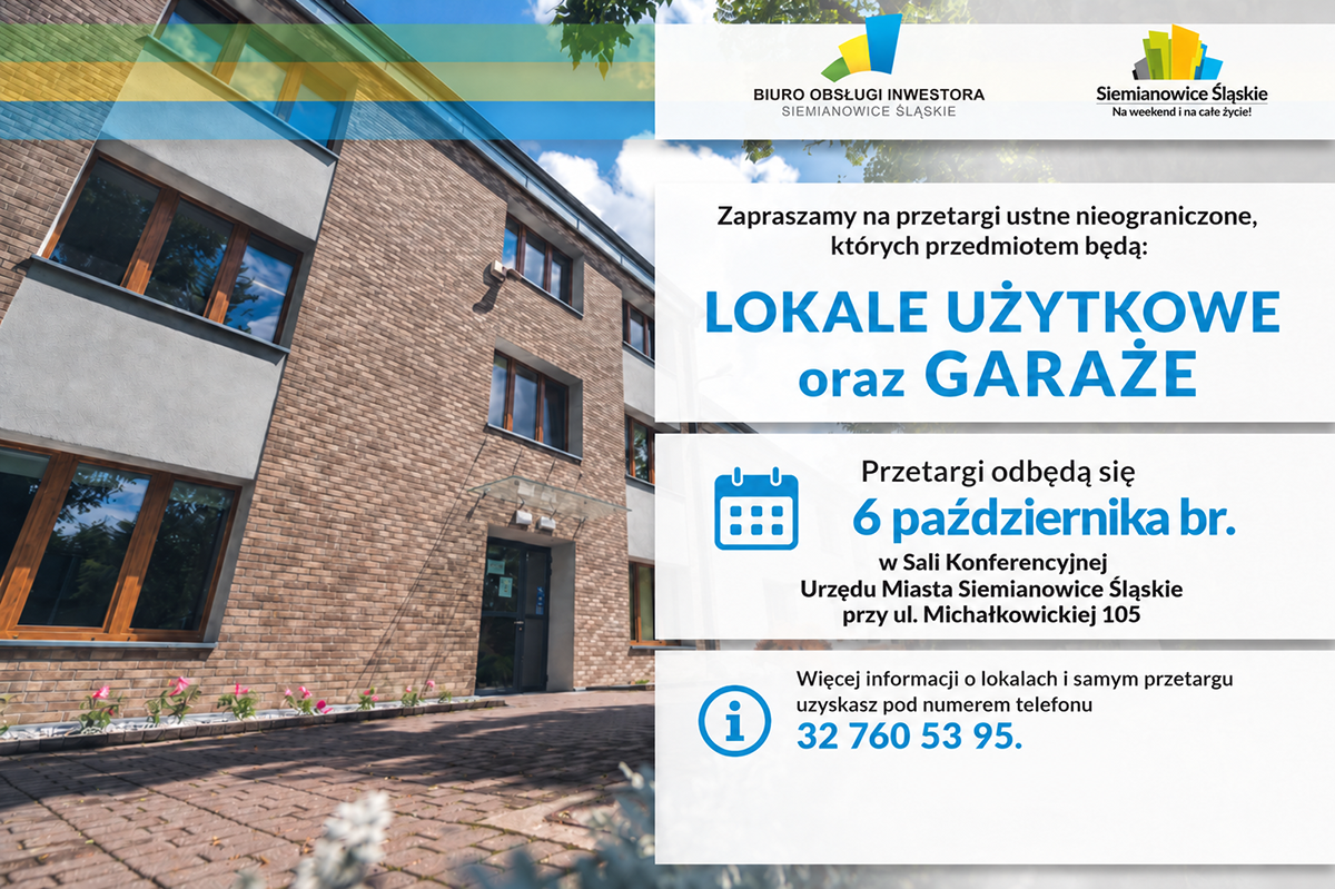 Przetargi ustne ograniczone i nieograniczone na najem wolnych lokali użytkowych oraz garażu