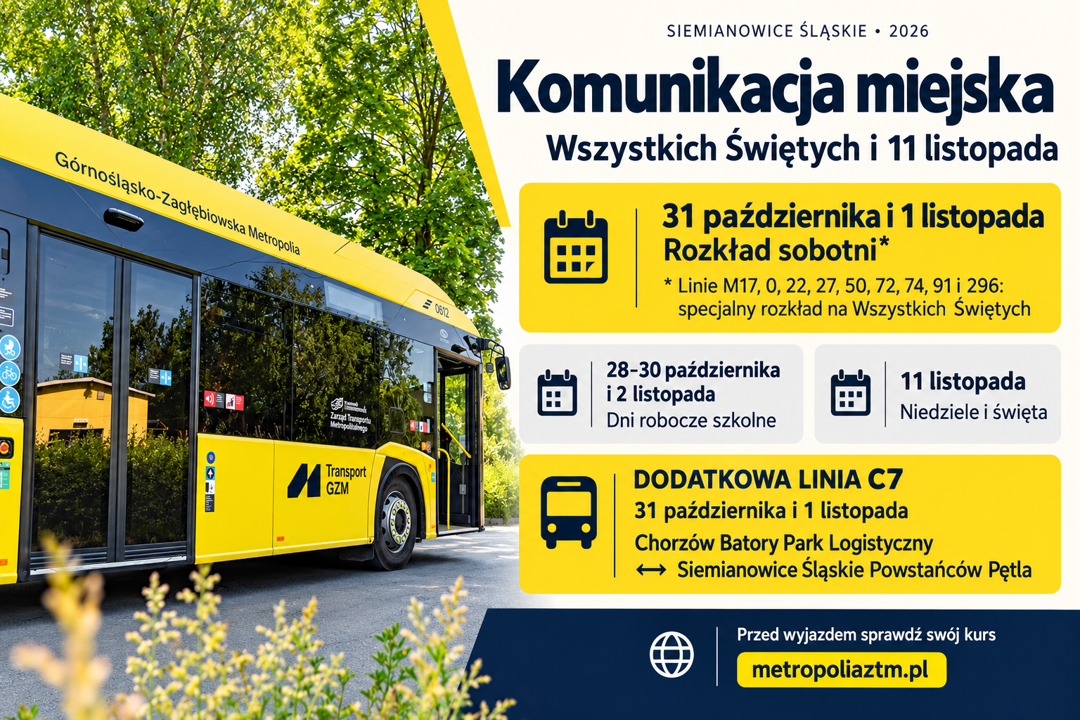 Komunikacja miejska we Wszystkich Świętych i 11 listopada – sprawdź zasady kursowania