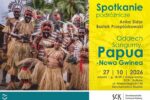 Plakat spotkania podróżniczego „Oddech Sangumy. Papua-Nowa Gwinea” z Anką Sidor i Bartkiem Przepiórkowskim. Po lewej zdjęcie mieszkańców Papui-Nowej Gwinei w tradycyjnych strojach i ozdobach z piór. Wydarzenie 27 października 2026 roku o godz. 18.00 w SCK Bytków. Wstęp wolny.